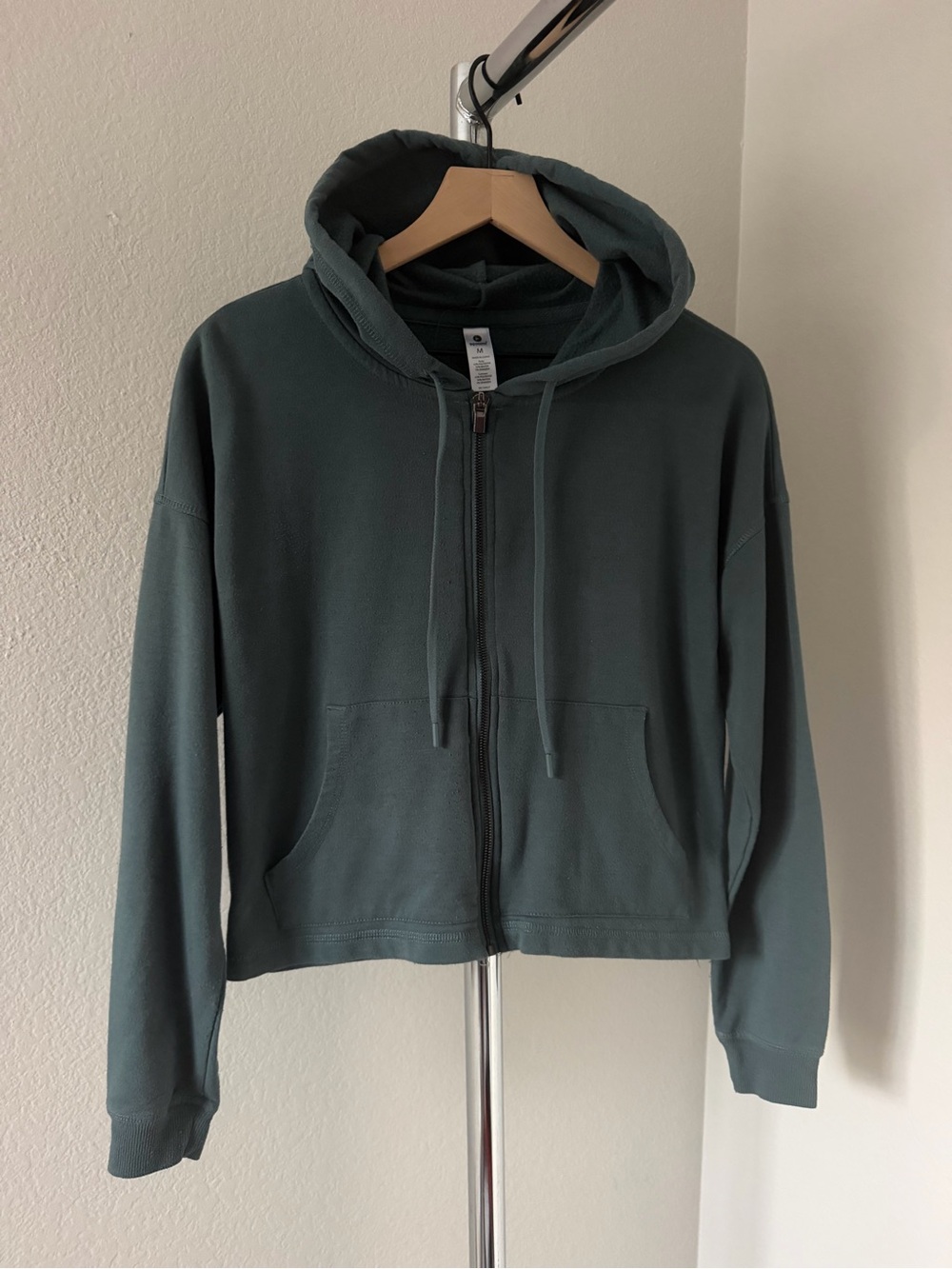 Cropped Zip-Up Hoodie in Dark Teal